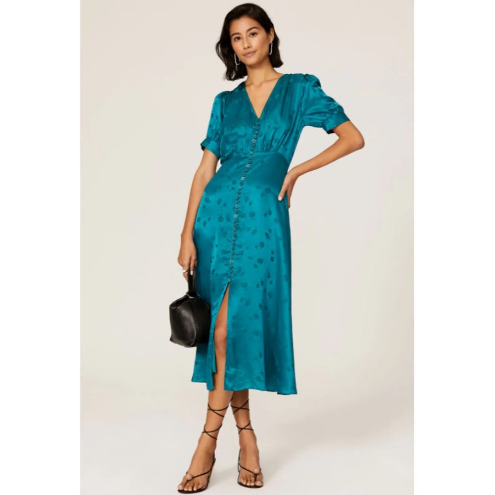 The Kooples Retro 30's/40's Teal Silk Blend Button Front Dress Size 0